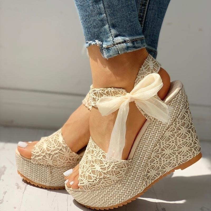 Femmes été plate-forme Sandales à talons compensés bride à la cheville poisson bouche Espadrilles Sandales Sandalias Femininas Sandales Sandalen