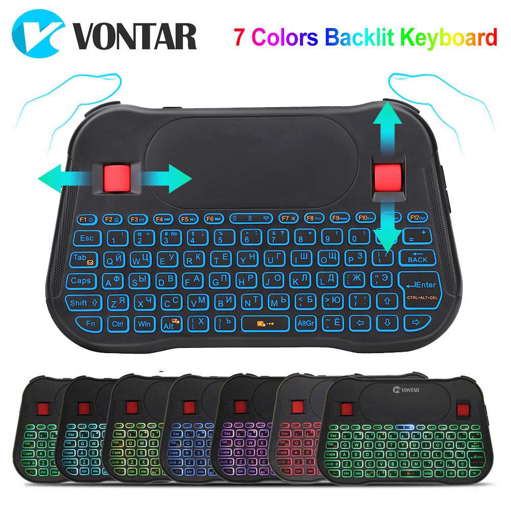 Air Mouse 2.4GHz Wireless mini keyboard 7 colors Backlit Russian English T18 Plus i8 + Touchpad Controller For Android TV BOX PC