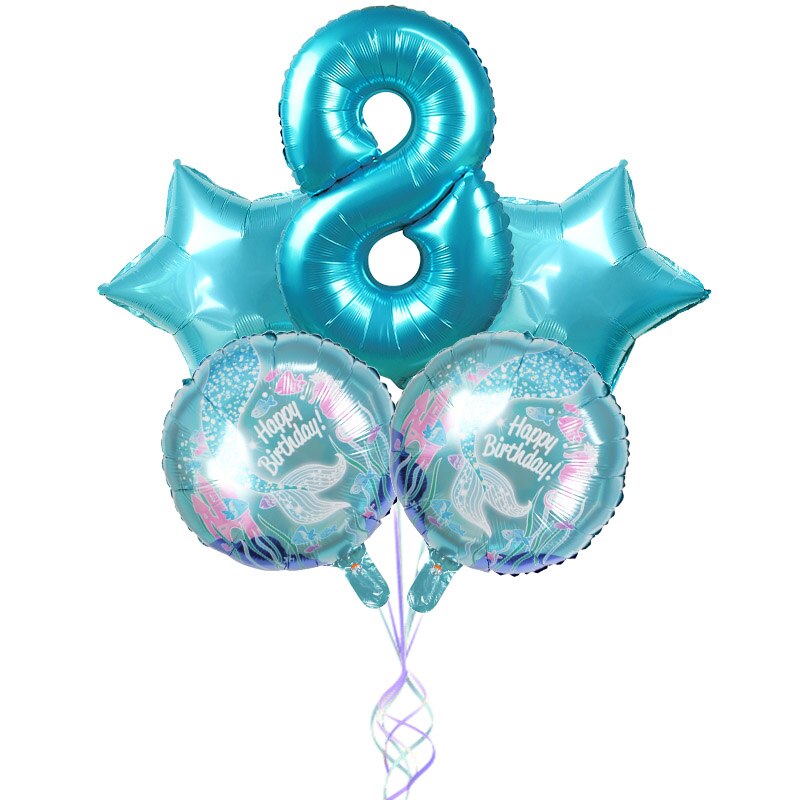 5Pcs Mermaid Theme Party Foil Balloons Little Mermaid Balloon Kids Birthday Party Decorations Mermaid Baby Shower Supplies: Number8 set