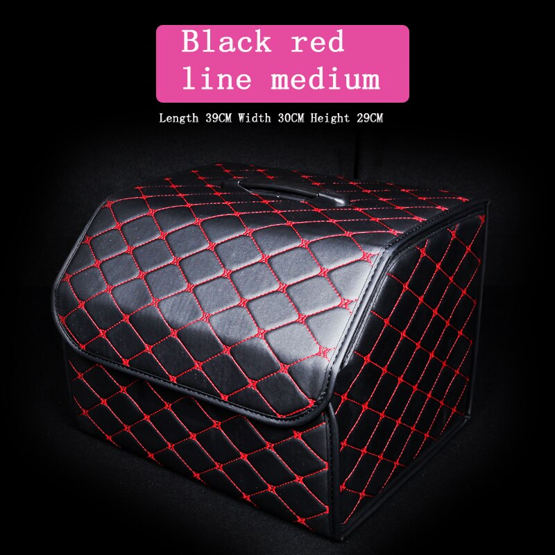 Auto Opbergtas Pu Lederen Kofferbak Organizer Box Opbergtas Vouwen Vouwen Kofferbak Opbergen Opruimen Voor Auto Suv: Black red  medium
