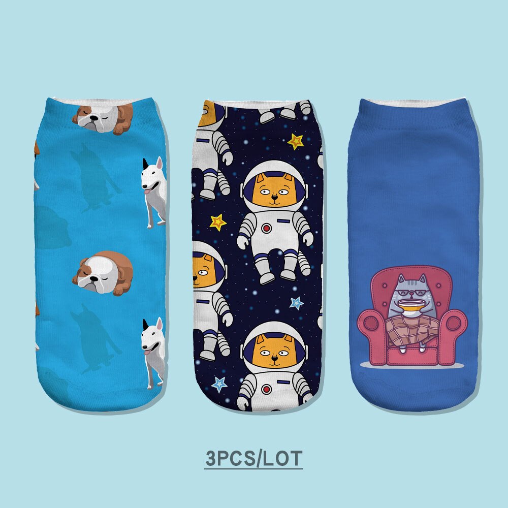 3pcs/Lot skarpetki Dog Sock Cute Floral Socks Women Harajuku Art Socks Funny Cotton Fasion Kawaii Ankle Happy Socks: SOC39