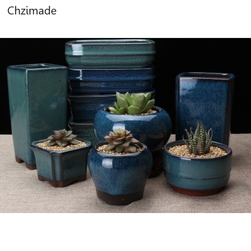 Lychee Life Chinese Ceramic Bonsai Flower Pots Storage Boxes For Flower Green Plants Glazed Pot Planter Diy Crafts Home