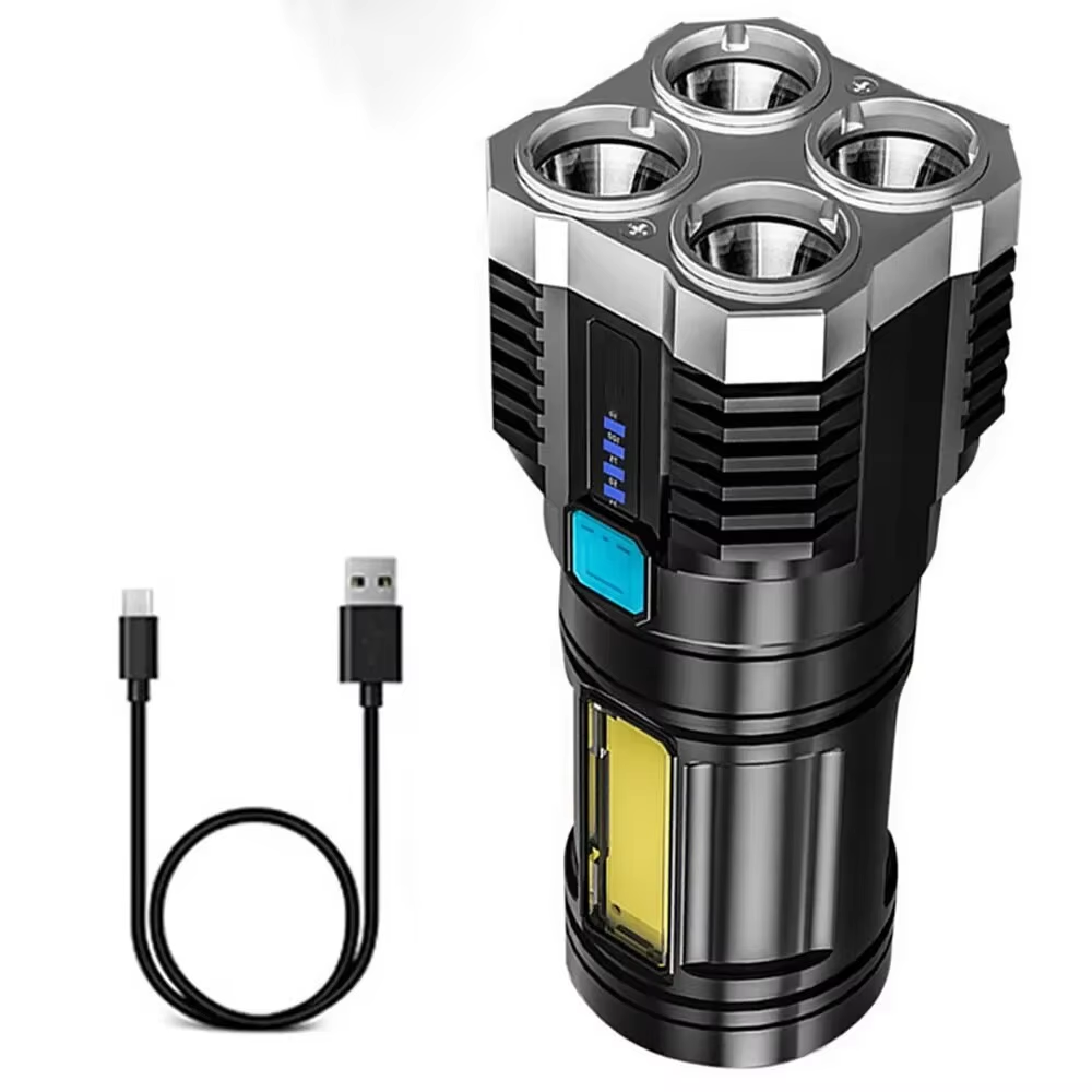 4 led-lommelykt bærbar kraftig lommelykt med cob-sidelys 4 moduser usb-oppladbar lommelykt campingverktøy søkelys: Default Title
