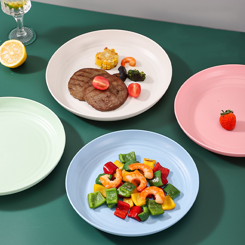 15/19.8/22.5/25cm Wheat Straw Round Plates Salad Dessert Dinner Plate Unbreakable Reusable Microwave Safe Fruit Plate