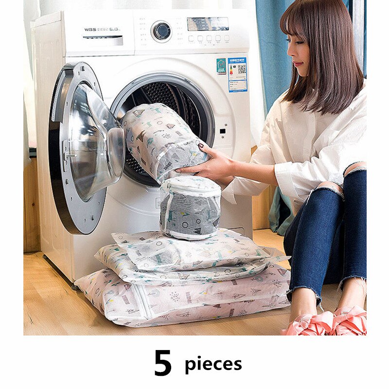 1 Set Mesh Wasmachine Waszak Met Meerdere Stijl Voor Wahing Kleding Opvouwbare Ondergoed Bra Sokken Wasgoed Wassen Tassen kit: Nordic style set