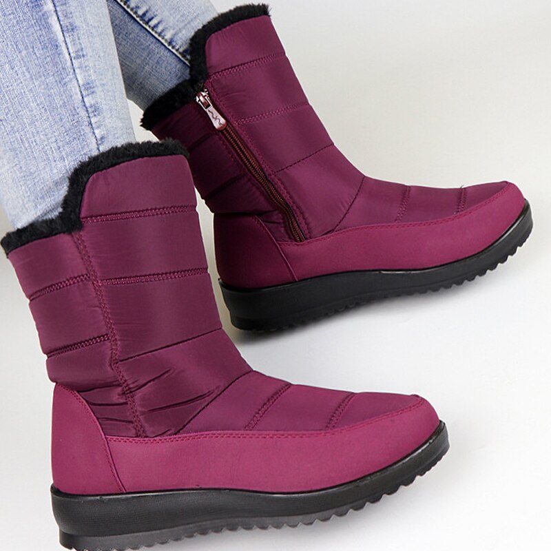 Waterdichte Laarzen Vrouwen Winter Snowboots Warm Pluche Fur Enkellaarsjes Casual Dames Wig Schoenen Voor Vrouwen Zip Bota Feminina