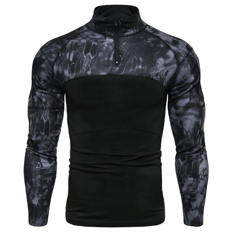 Training Anzug Plus Größe Camouflage Lange-ärmeln T-shirt Muskel Mann Outdoor Fitness Stretch Strumpfhosen Gym Kleidung Bodybuilding: Black / XXL