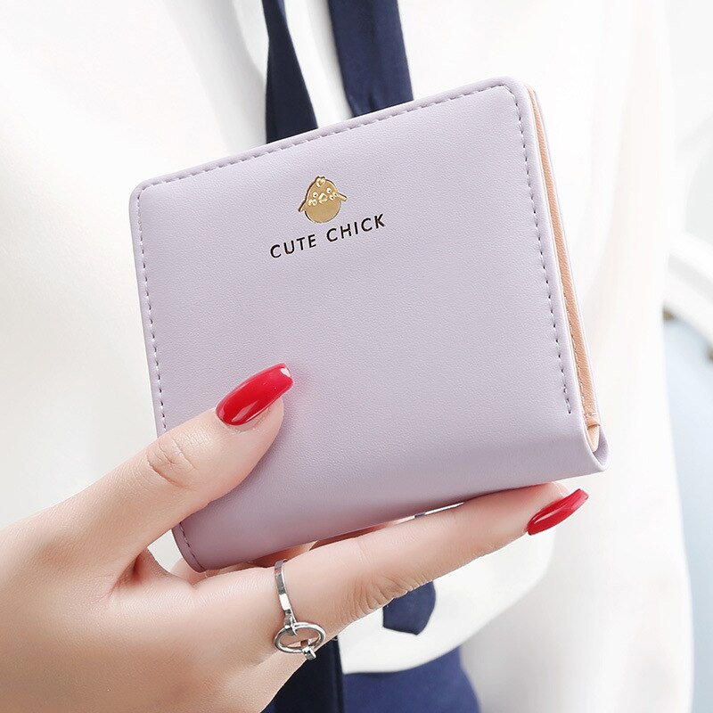 Cartera de PU para mujer, pequeña, pequeña, bonita, bonita, fresca, para estudiante, doble pliegue, pequeña, fina, cartera, bolsillo, cambio monedero, tarjetero: 2