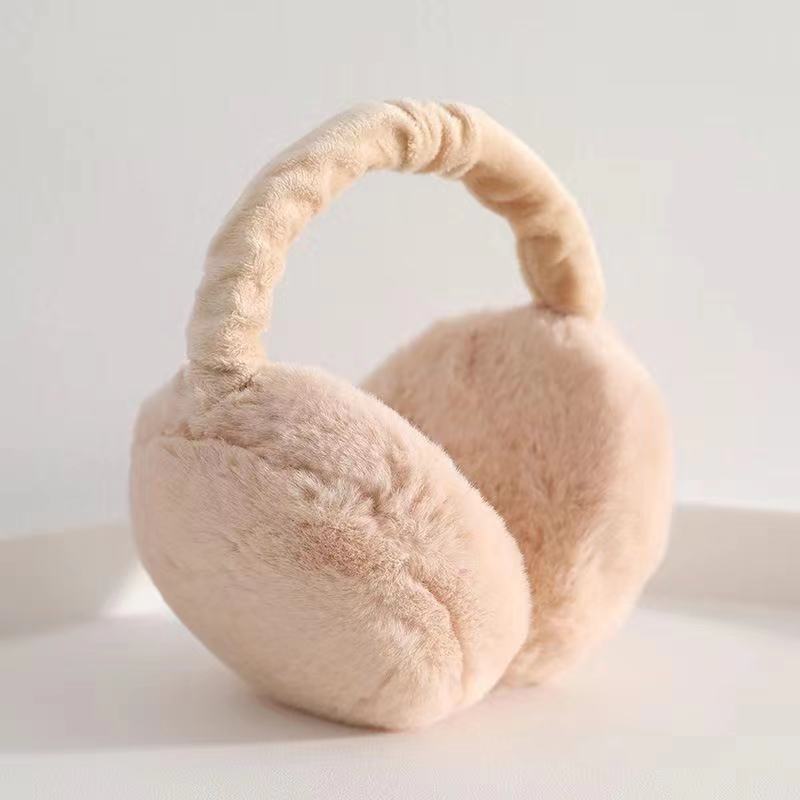 Foldable Stretch Soft Earmuffs for Women Men Warm Cute Plus Velvet Earmuffs Winter Ladies Cold Protection Ear-Muffs: Beige