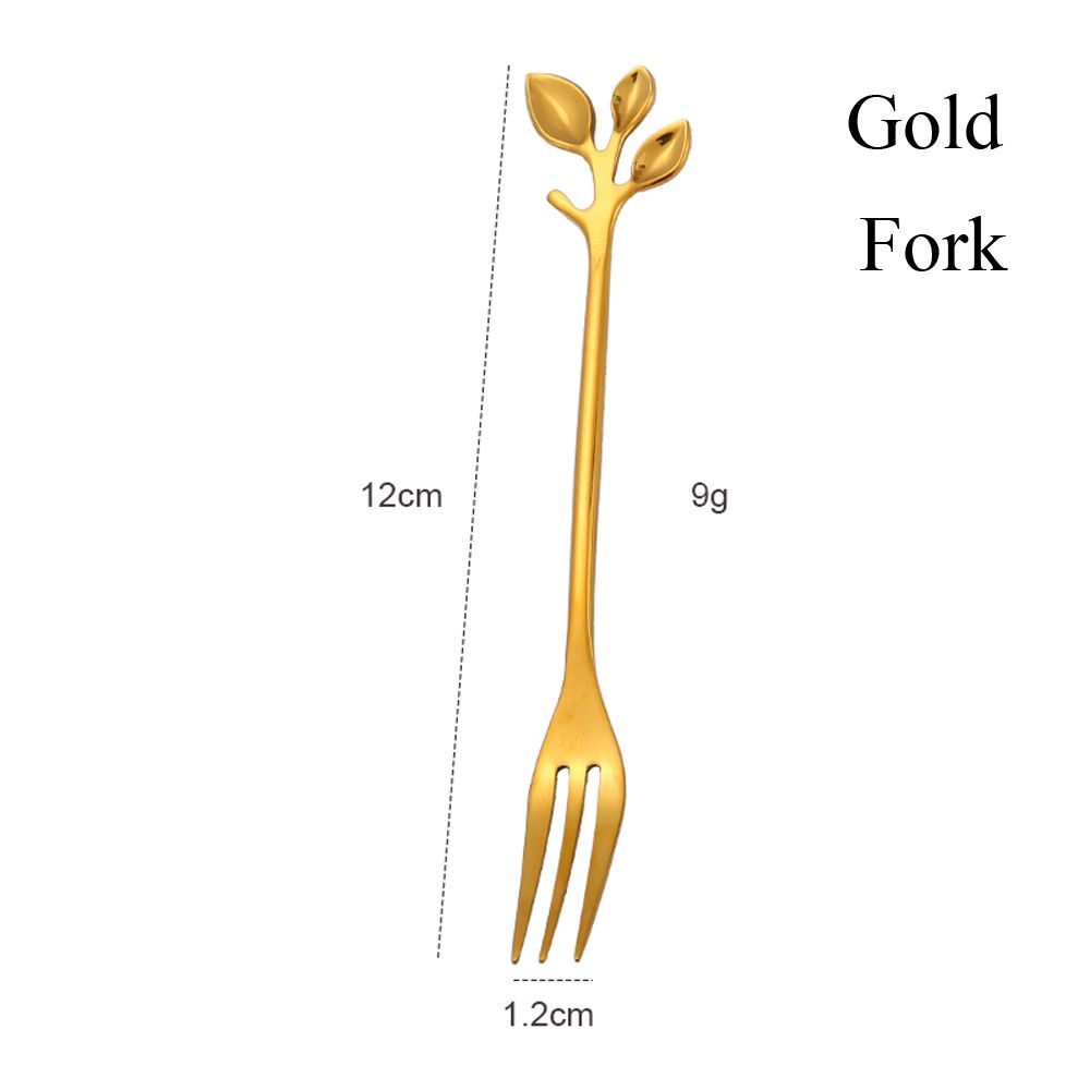 Dessert Utensils Small Branches Leaf Home &amp; Kitchen Coffee Spoon Fruit Fork Upscale Dinnerware Tea Scoops: gold-Fork