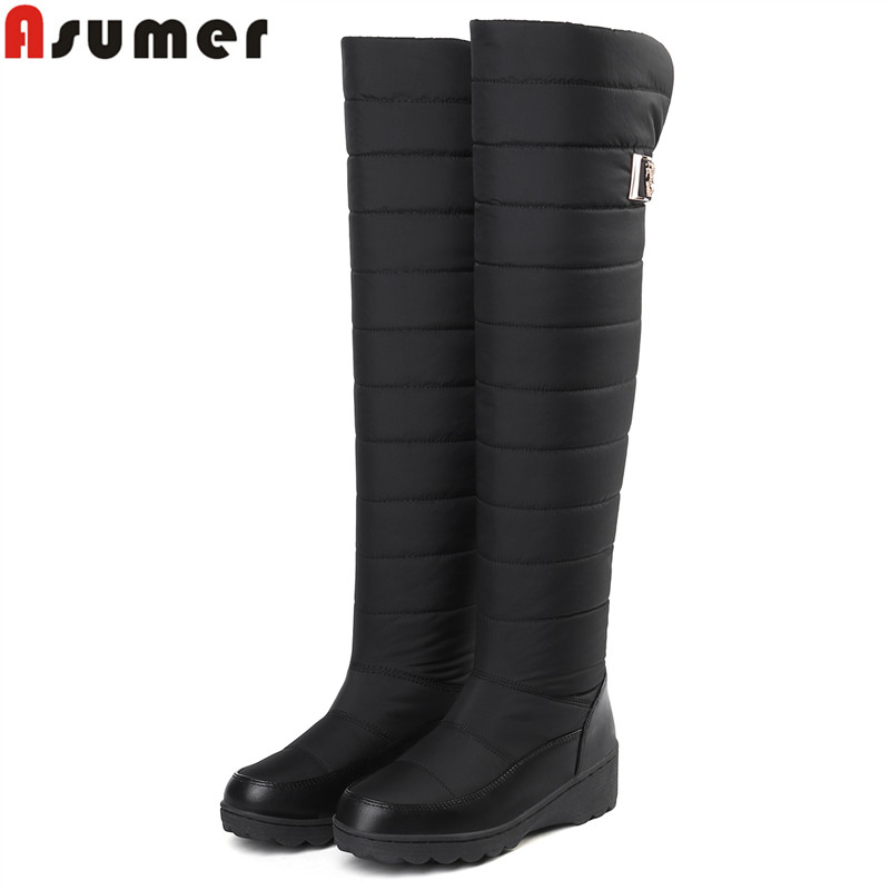 ASUMER grande taille 35-44 bottes de neige femmes garder au bottes d'hiver bout rond plate-forme genou bottes hautes femme chaussures