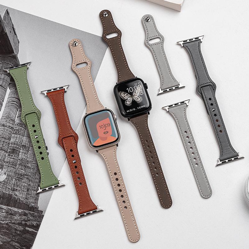 Thin Leather Strap for Apple Watch Band 10 9 8 42mm 46mm 41mm 44mm 45mm 38/40mm Women Watchband Bracelet Belt iWatch 7 se 6 5 4