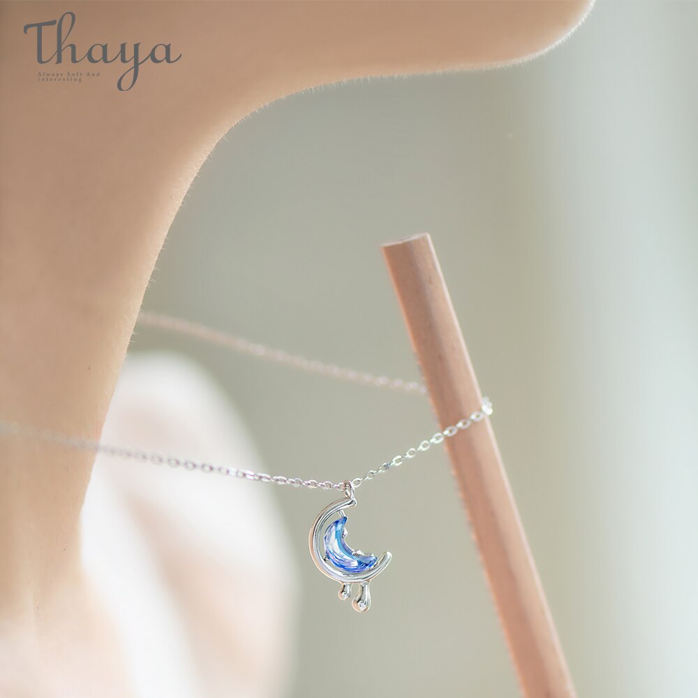 Thaya S925 Zilver Water In De Maan Ketting Blue Moon Bohemen Vrouwen Choker Ketting Voor Vrouwen Sieraden