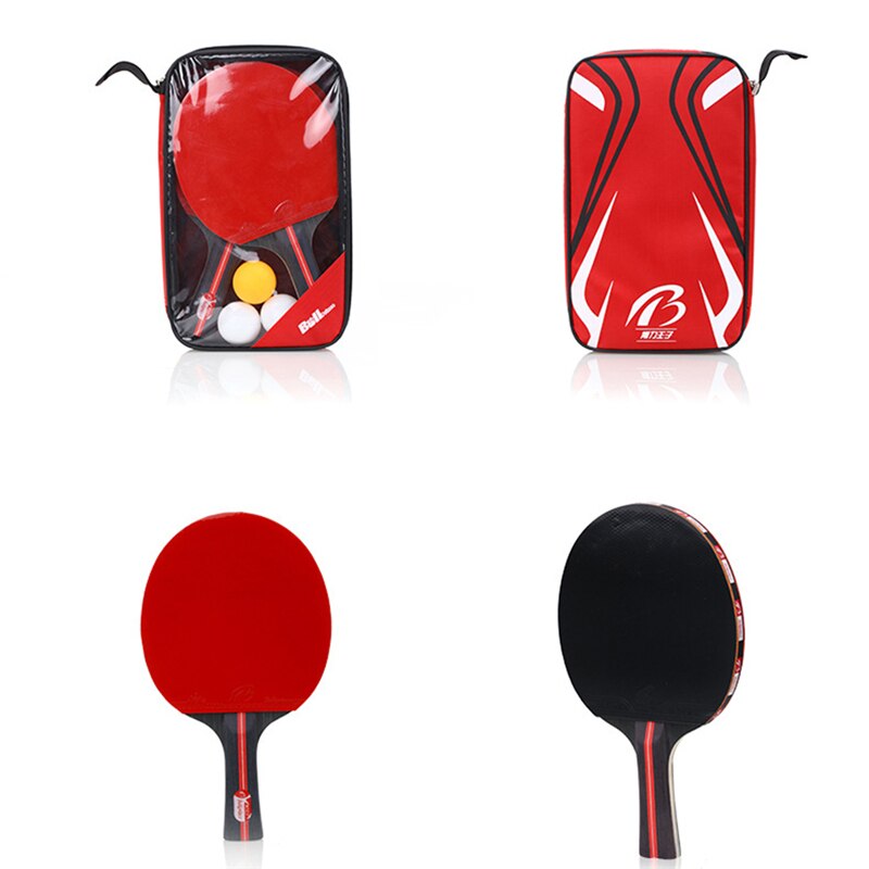 2 stk bordtennisracket racket dobbel ansikt kviser i lang håndtak ping pong padle racket sett med pose 3 baller