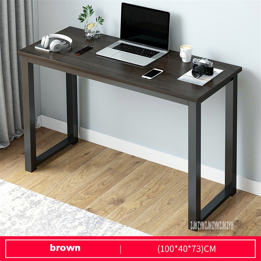 B2783 80/100cm Modern Manmade Board Steel Frame Office Computer Table Household Economical Large Desktop Study Desk: 100cm brown