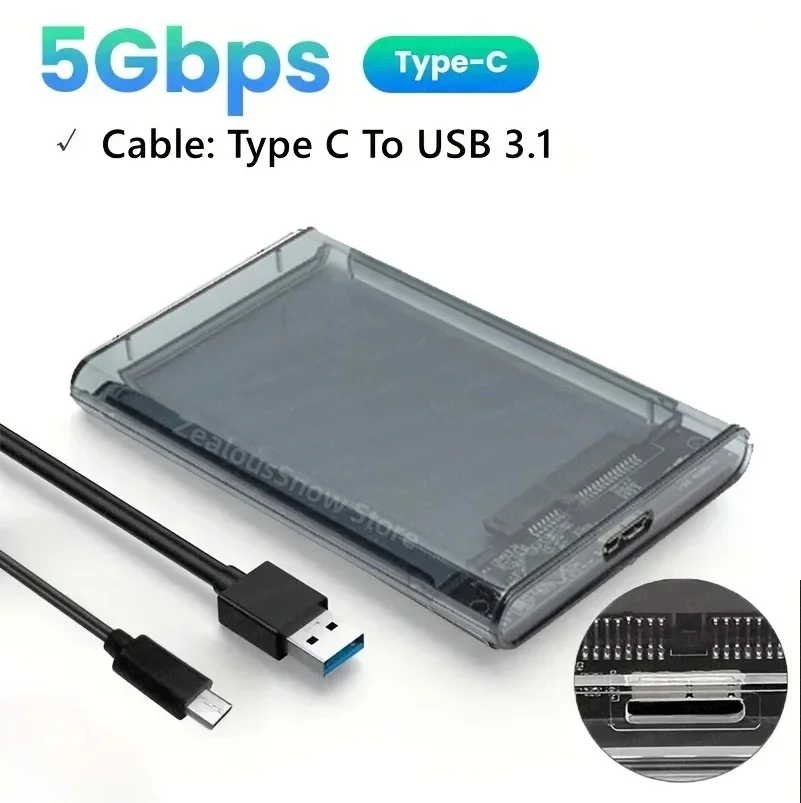 Usb 3.0/ typ c hårddiskhölje 2.5 tums sata ssd extern hårddiskfodral med 5 gbps överföringshastighet mobila genomskinliga hårddiskboxar: Vit