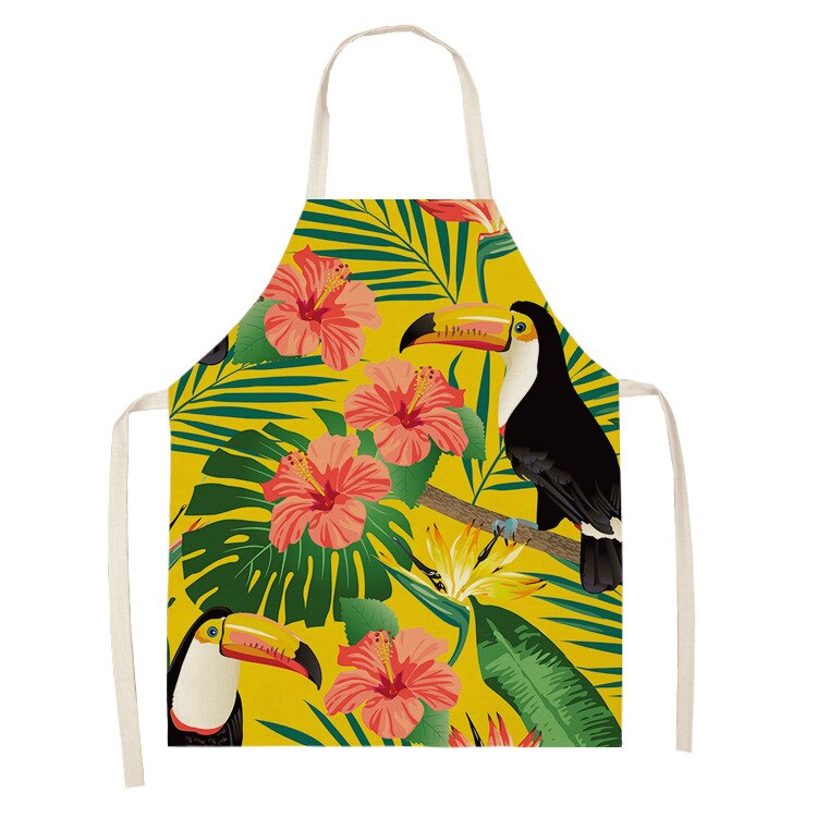 1Pcs Farbe Vogel Muster Reinigung Kunst Grün Schürzen Hause Kochen Küche Schürze Kochen Tragen Baumwolle Bettwäsche Erwachsene Lätzchen 53*65cm WQ0170: 2WQ-WQ0147-11