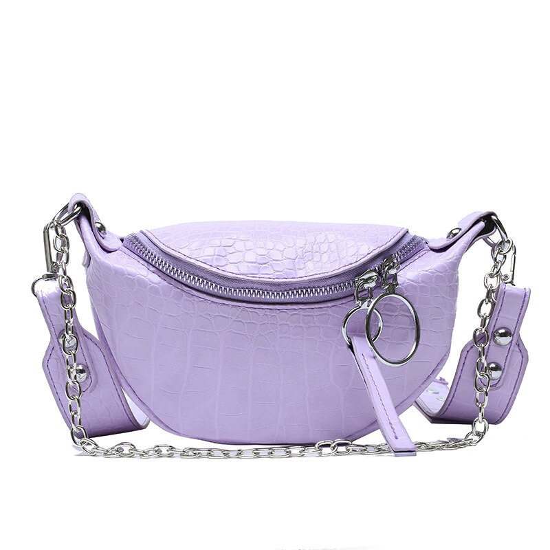 Crocodile femmes taille sacs large sangle poitrine poche ceinture sac chaîne épaule sac de messager boulettes banane sac: Purple Chest Bag