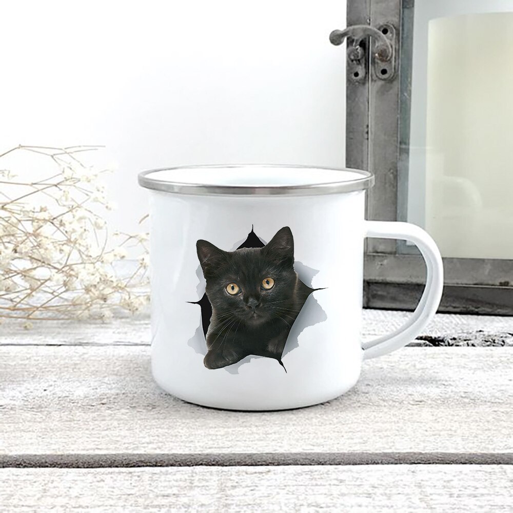Kreative 3d Druck Katze Emaille Kaffee Tee Becher Hause Frühstück Nachtisch Milch Hafer Tassen mit Griff Wasser Becher für Liebe katze Menschen