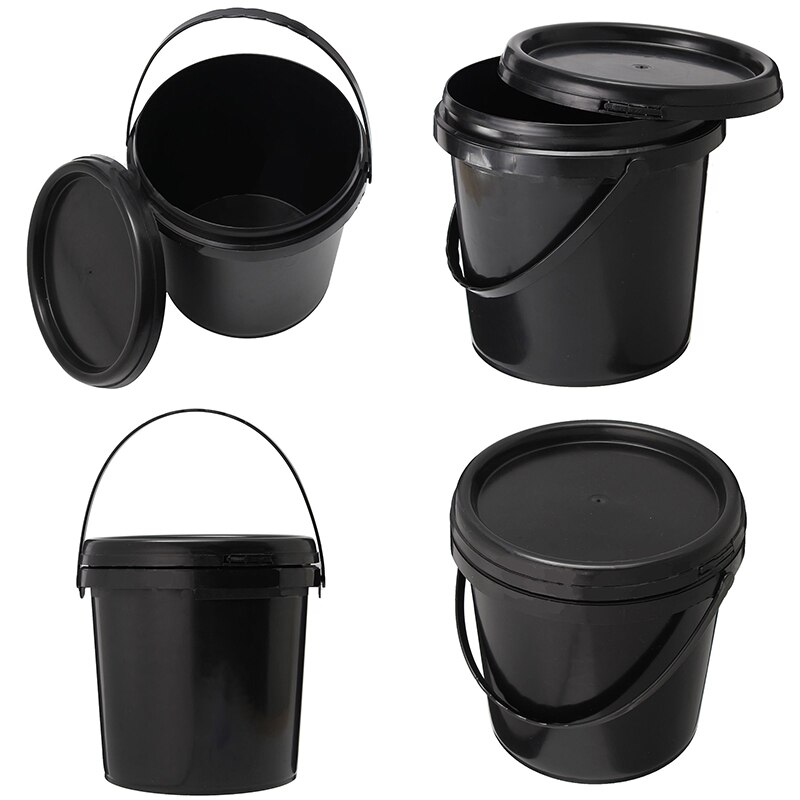 5 Litre Plastic Round Black Thick Hydroponics Bucket With Lid and Handle