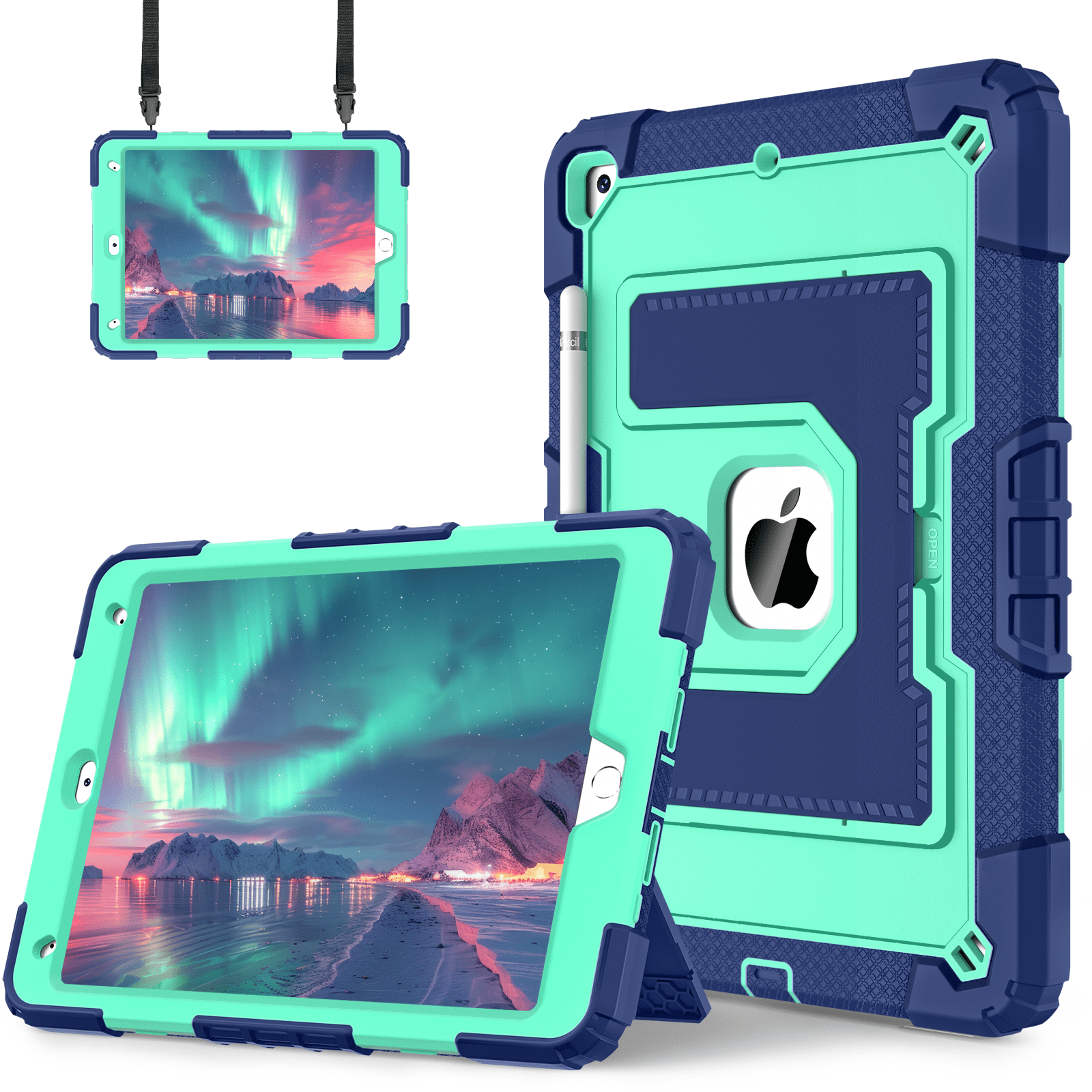 Etui til ipad 10.2 7th 8th 9th 10 , sikkert silikone + pc skulderrem, stødsikkert stativ, tabletcover, håndtag, stativ, robust fundas: Ipad  (9th generation ) 10.2- tommer / Andet