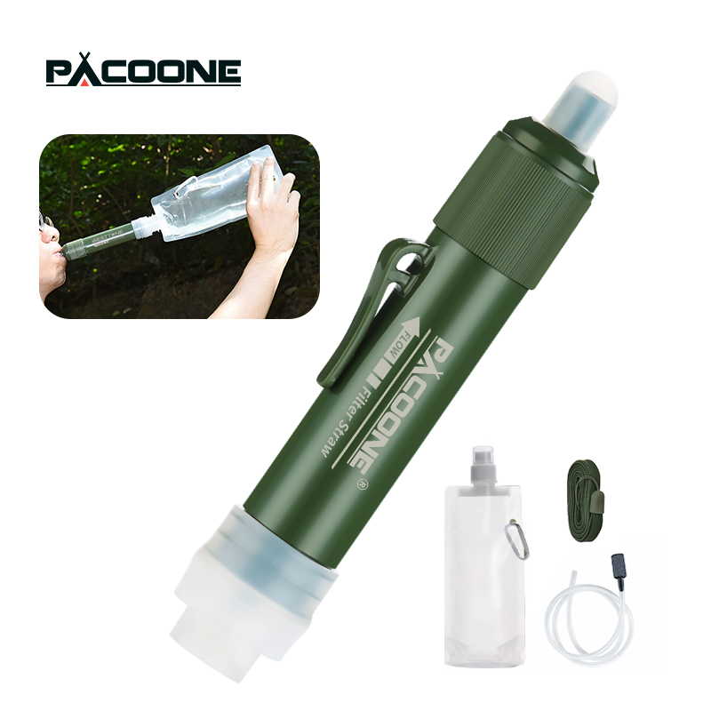 Pacone mini camping waterfilter rietje tup koolstofvezel waterzak voor overleving of noodvoorraden: Default Title