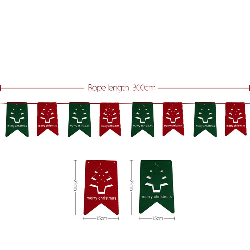 3m glædelig jul banner filt hængende krans bunting juletræ elg indendørs udendørs xmas fest år dekoration: M09