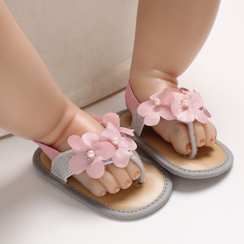 Zomer 0-1 Jaar Oude Baby Sandalen Bloem Pailletten Zachte Bodem Anti-Slip Siliconen Bodem Peuter schoenen: Zilver / 1