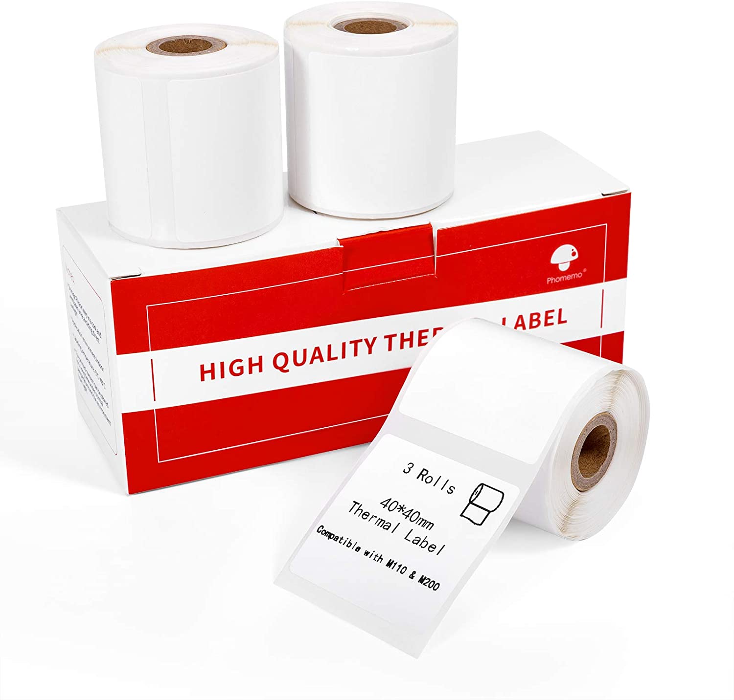 Phomemo 3 Rolls M110/M200 Thermische Papier Multifunctionele Vierkante Zelfklevende Label, zwart Op Wit Voor Phomemo Label Printer: 40mm-40mm