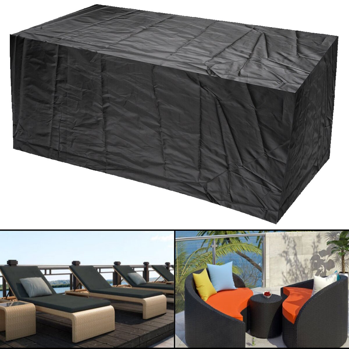 Sort udendørs vandtæt have strand møbler dækning beskytter bord sæt stol sofa dækker stramme gårdhave støv beskyttelse 4 størrelse