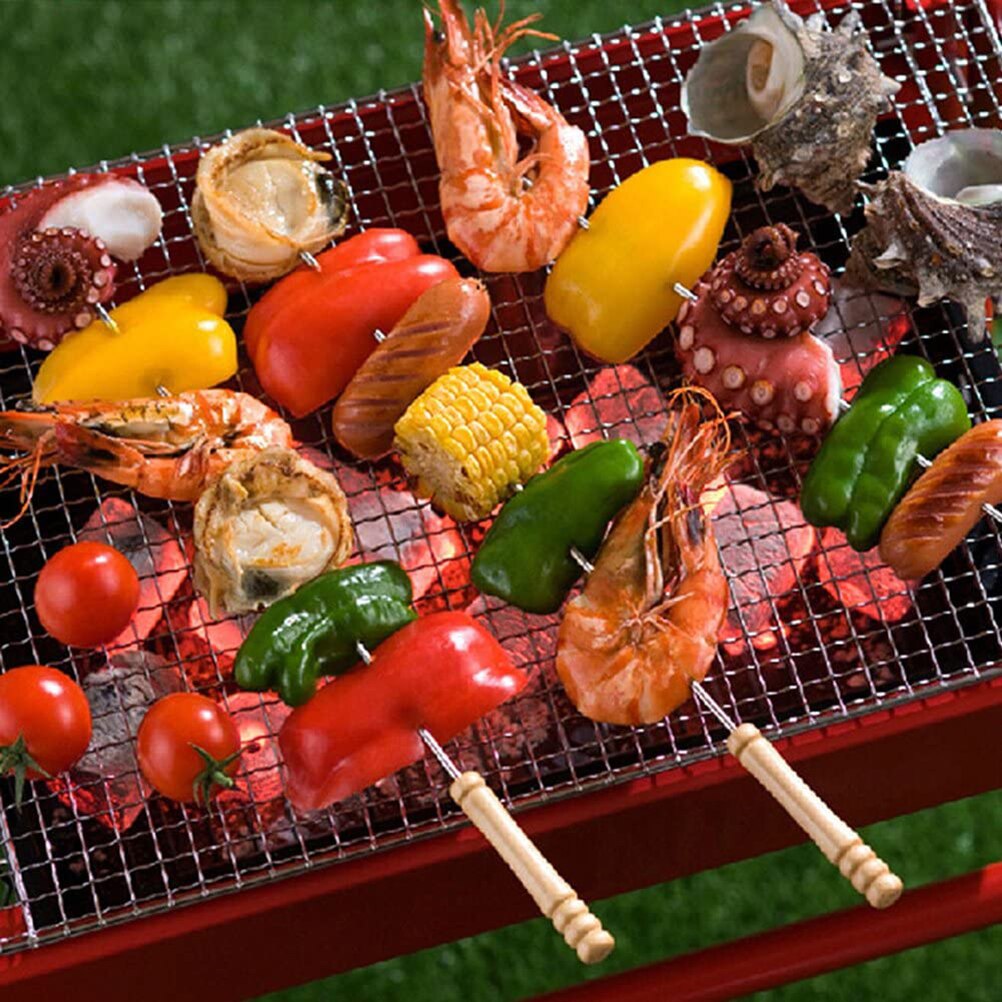 10Stck wiederverwendbar BBQ Grill Spieße Rösten Nadel Rösten Werkzeuge Tong Kebabe Spieße Stock Für draussen Picknick Spieß