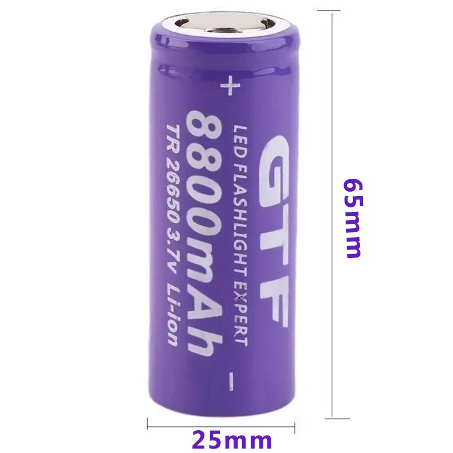 GTF - rechargeable lithium-ion battery for LED flashlight, battery, 26650 3.7V 8800mah.