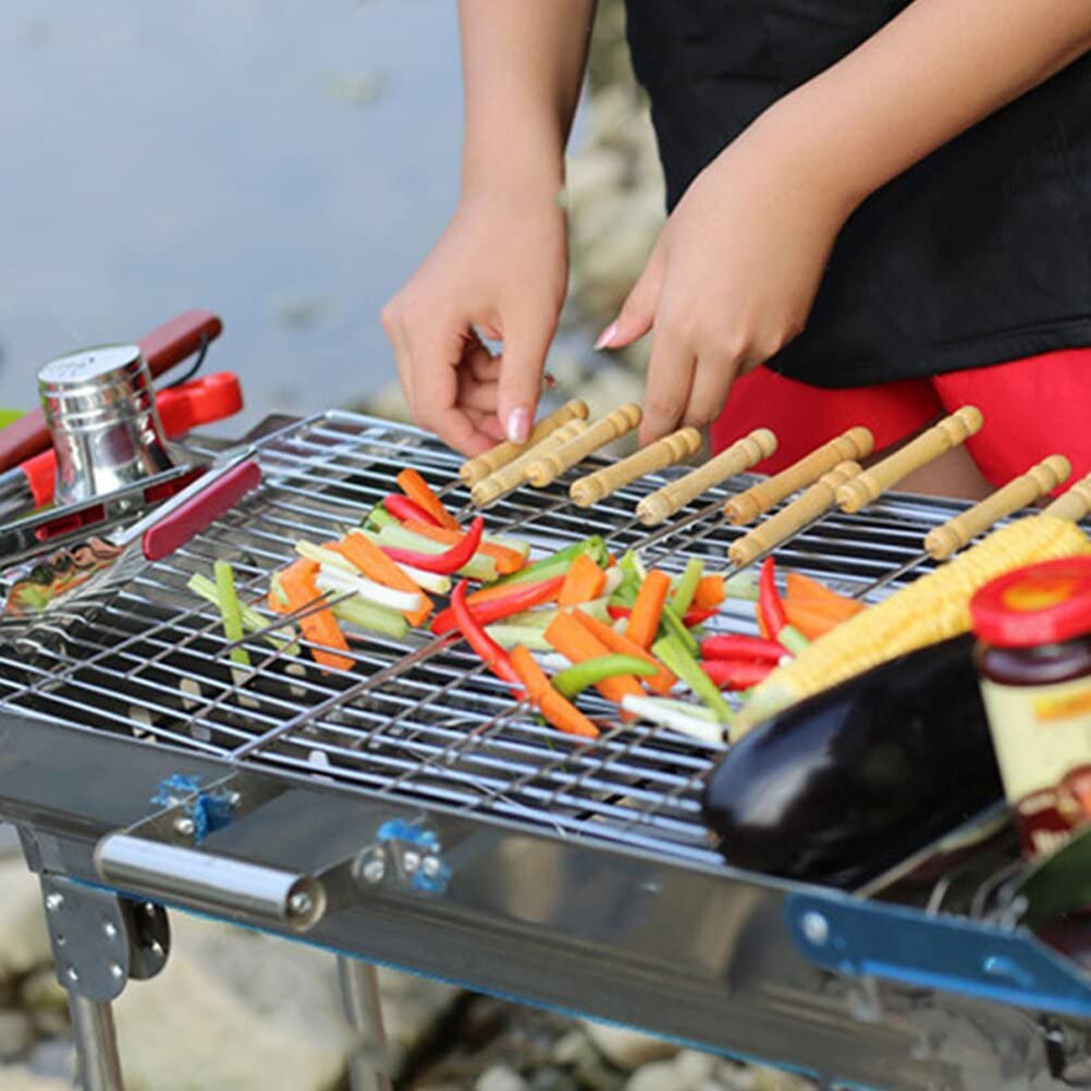 10Stck wiederverwendbar BBQ Grill Spieße Rösten Nadel Rösten Werkzeuge Tong Kebabe Spieße Stock Für draussen Picknick Spieß