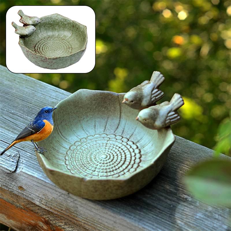 Baño de aves multifuncional para patio, alimentador de aves, Pájaro de cerámica, Baño de aves, Bol de baño para decoración de jardín, plantas suculentas, adornos de escritorio con macetas