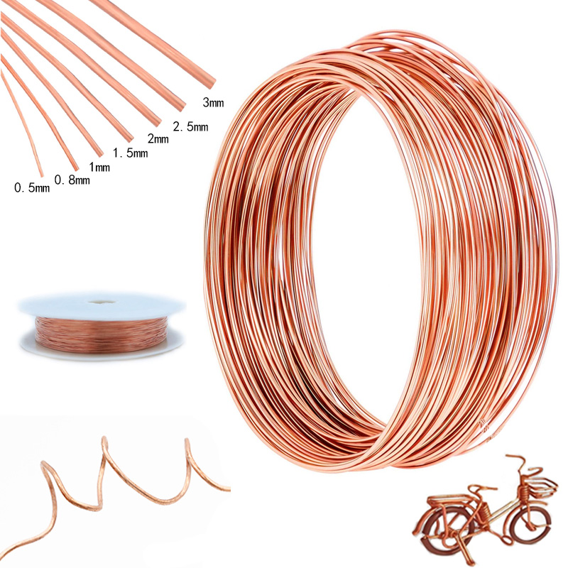 Bobine de fil de cuivre pur, 1-10m, fil de cuivre nu, T2, conducteur, ligne nue, diamètre 0.1mm, 0.15mm, 0.2mm, 0.3mm, 0.4mm, 0.5mm, 5mm