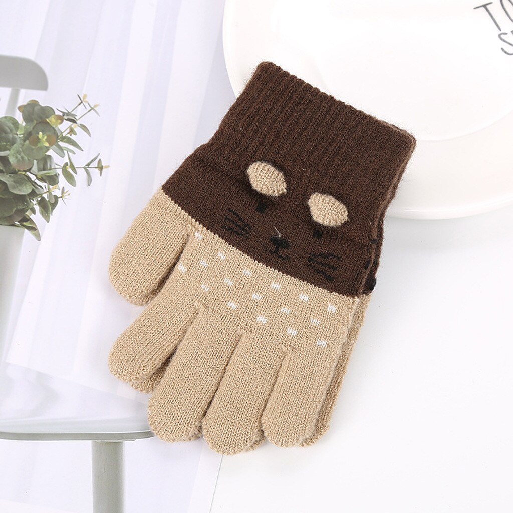 3-7Jahre freundlicher Winter Katze Druck Handschuhe freundlicher freundlicher Jungen Mädchen Winter Niedlichen Karikatur Ebene Warme Gestrickte Handschuhe Перчатки Хлопковые: C