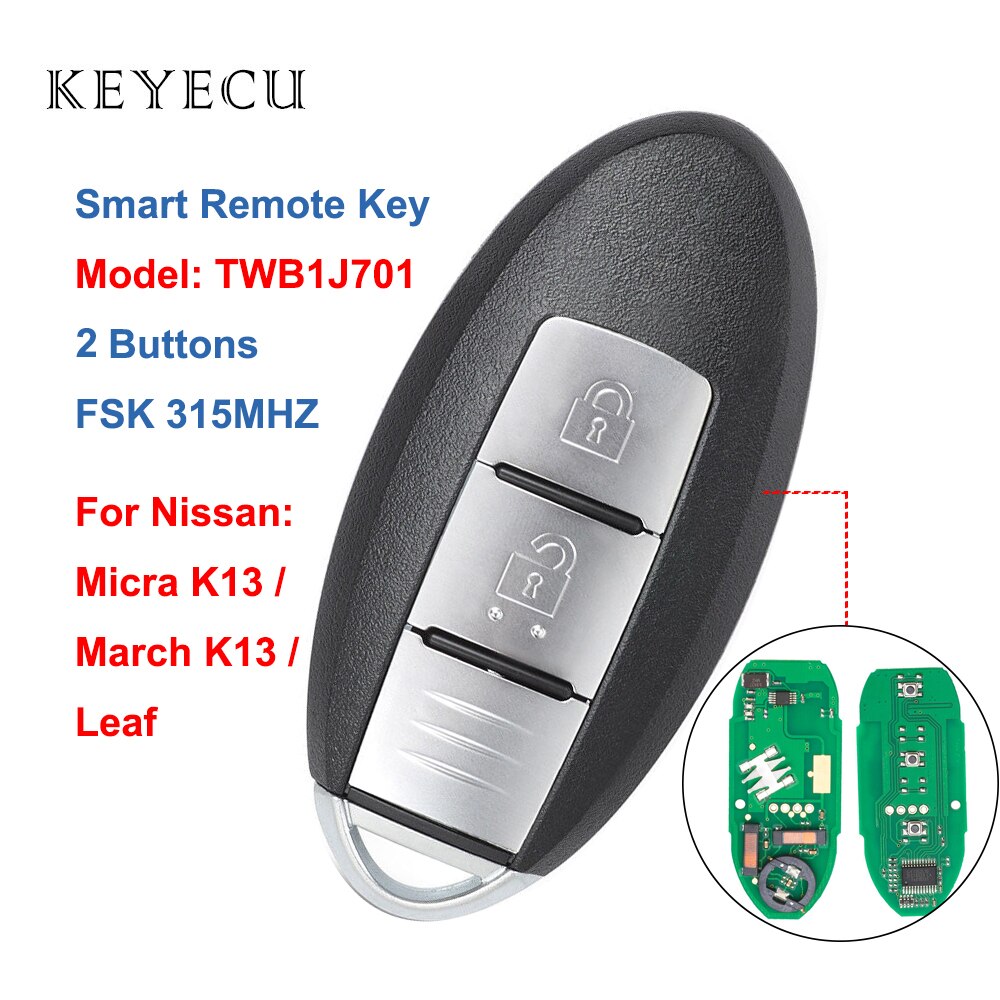 Keyecu Voor Nissan Micra K13 Maart K13 Blad Smart Afstandsbediening Autosleutelzakje 2 Knoppen 315 Mhz ID46 Chip, model Naam: TWB1J701