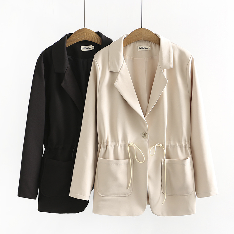 Women Clothing Blazer Plus Size Autumn Loose Western Style Drawstring Waist Tailored Suit Jacket