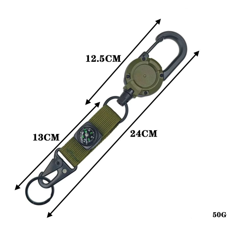 Intrekbare sleutelhanger, stevige ID-badgehouder met rolmechanisme, multitool sleutelhanger, badgehouder met 25,6 inch stalen intrekbaar koord en sleutelring: AMY groen
