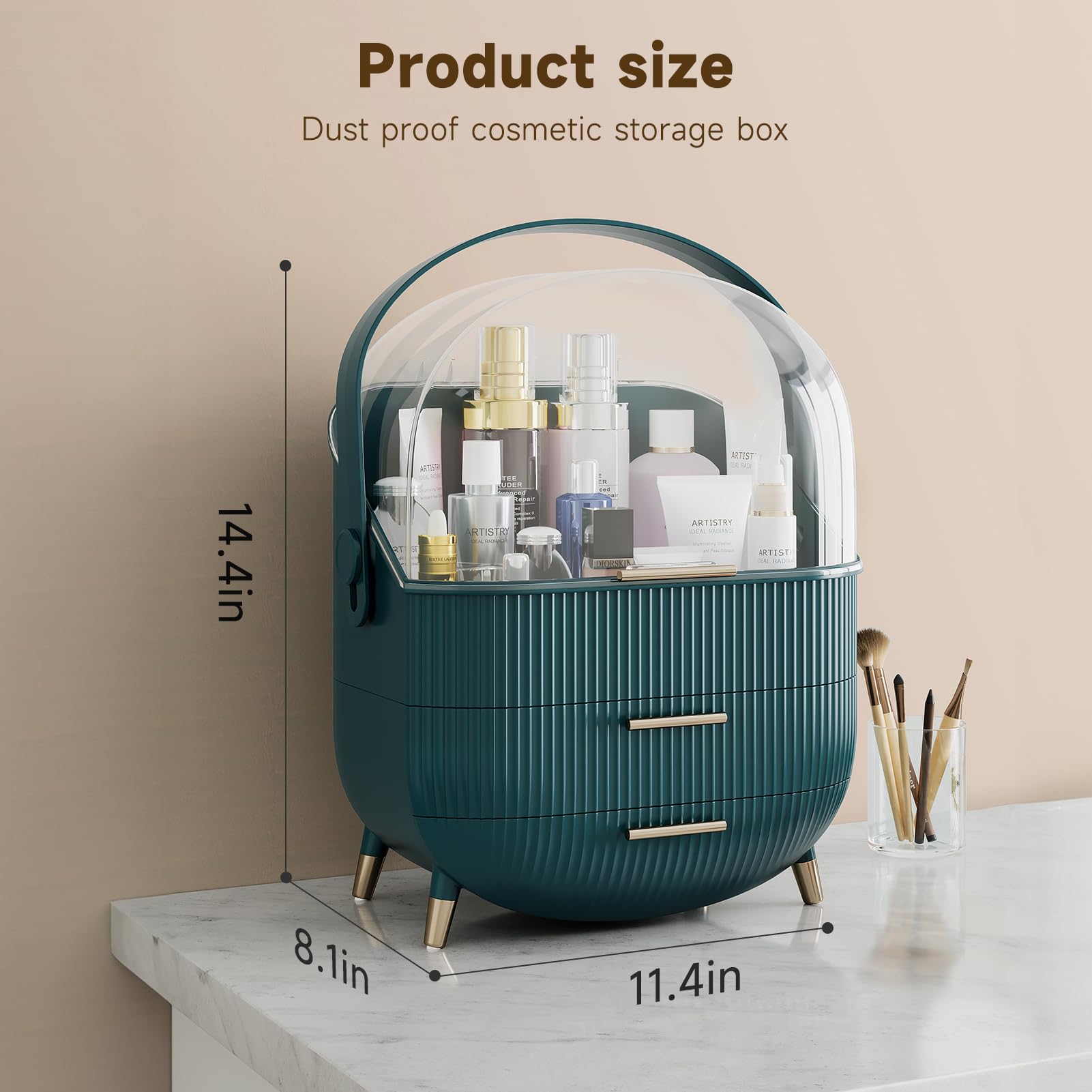 Pyłoszczelna gablota kosmetyczna robić przechowywania kosmetyków próżność Organizer z przezroczystą pokrywką Przenośne pudełko robić przechowywania kosmetyków na blacie: śliwka