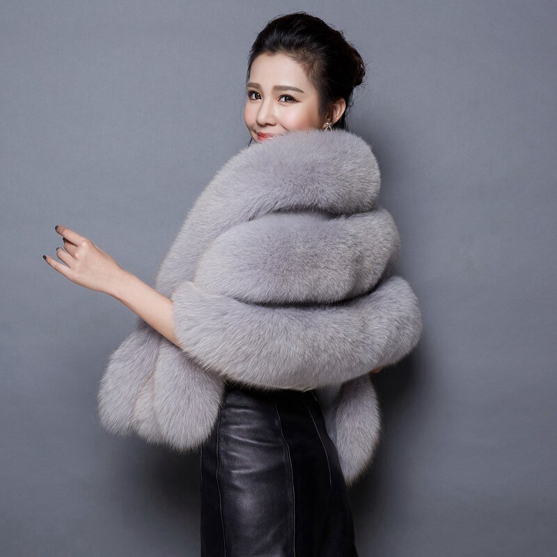 Veste en fausse fourrure blanche de luxe pour mariée, vêtement d&#39;extérieur boléro de mariage, Cape d&#39;hiver, robe chaude: GRAY
