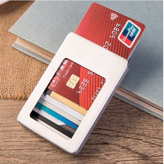 Minimalist Slim Card Holder for Men and Women Aluminum Alloy Card Case Credit Card Holder Box: Silver