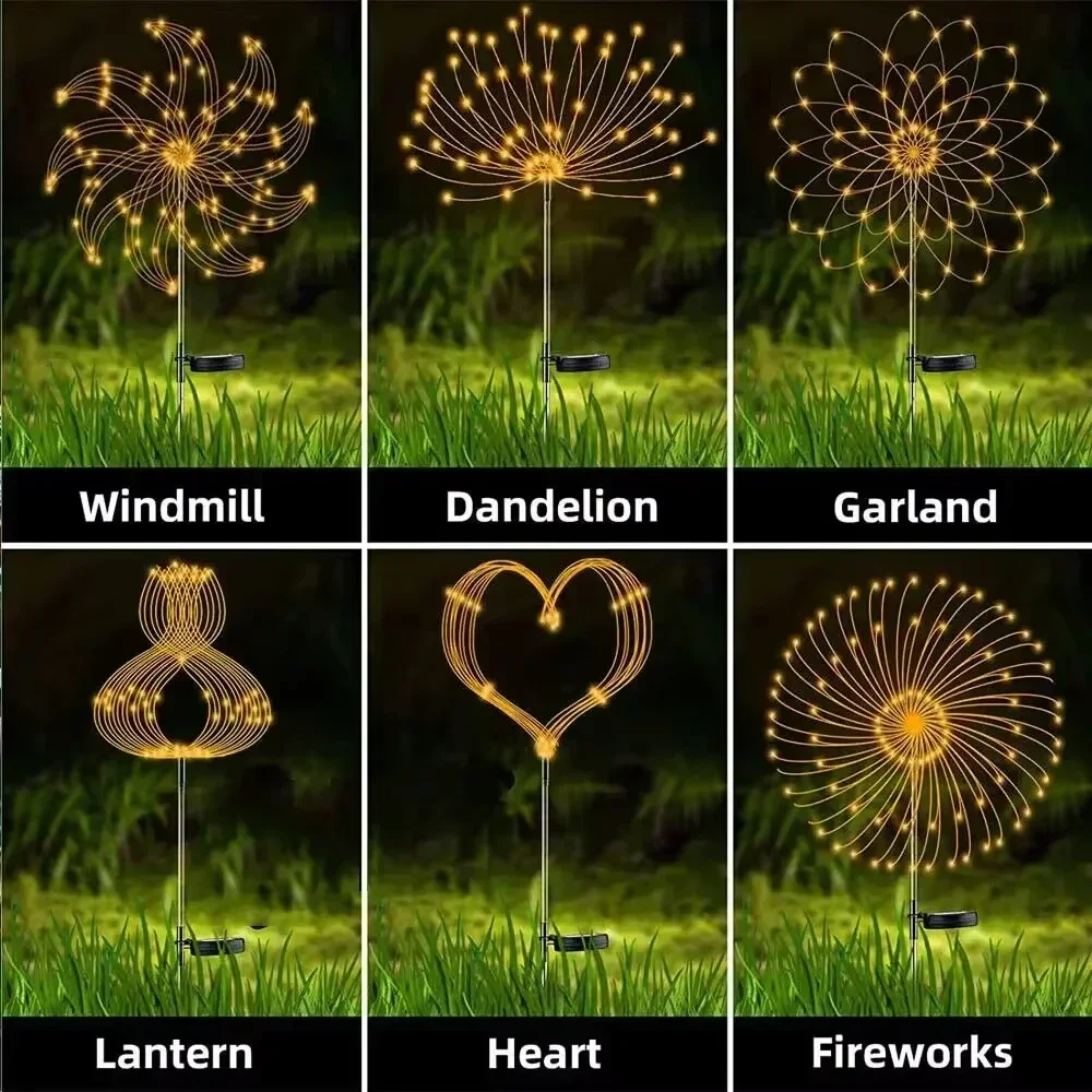 Linterna LED Solar de fuegos artificiales para exteriores, Patio, jardín, boda, luces decorativas, paisaje, césped, Festival, 1 ud.