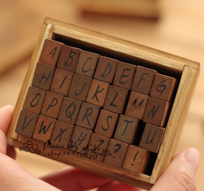 Anglais cursive digital engelsk stempel træ alfabet digitale bogstaver forseglings sæt engelsk brev stempel trækasse