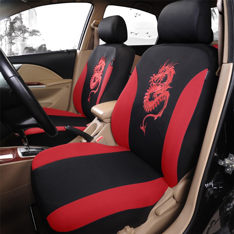 QUEES Car Seat Cover Dragon-shaped Embroidered Seat Protection Cushion Fabric Auto Styling Car Interior Accessories Universal