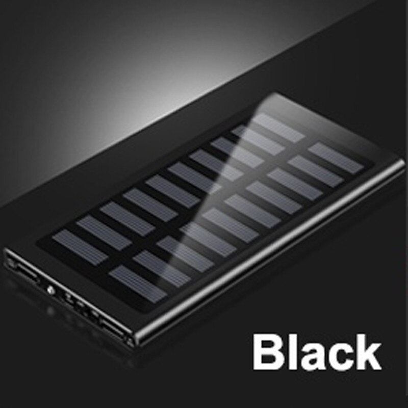Solar 30000mAh Power Bank o dużej pojemności Ultra cienki 9mm z oświetleniem LED zewnętrzna ładowarka solarna Travel Powerbank na smartfon: Black