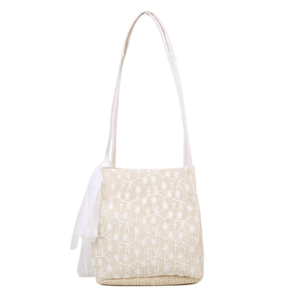 Knit Shoulder Handbags Woven Travel Weave Totes Purse Beach Ladies Women Lace for Outdoor Shopping Traveling Ornaments: White