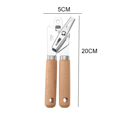 Stainless Steel Kitchen Gadget Set with Wood Handle Multifunctional Kitchen Tools Peeler Can Opener Whisk Garlic Press Cutter: E