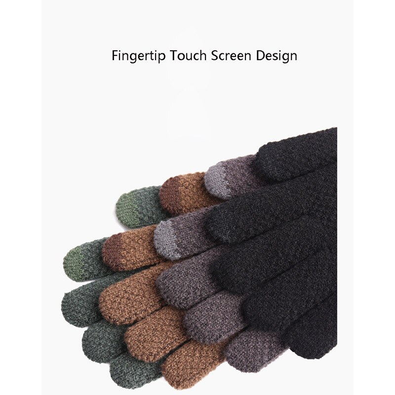 Winter Man Keep Warm Touch Screen Plus Velvet Inside Thicken Wool Knitting Gloves Outdoor Wear-Resistant Anti-Slip