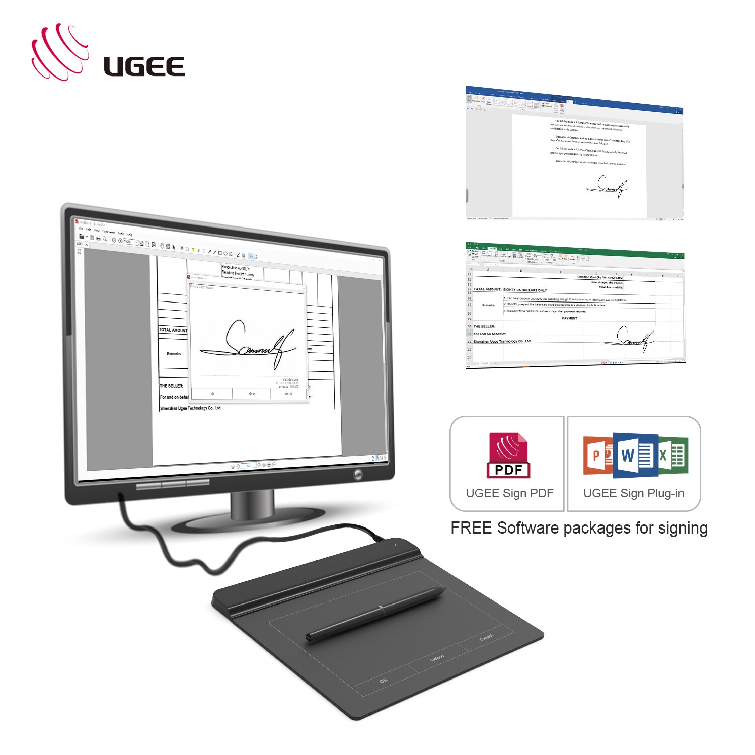 Ugee CS06 Signature Tablet Graphics Drawing Tablet Pad 6x4 Inch Active Area with 8192 Levels Battery-Free Pen 5080lpi for Office